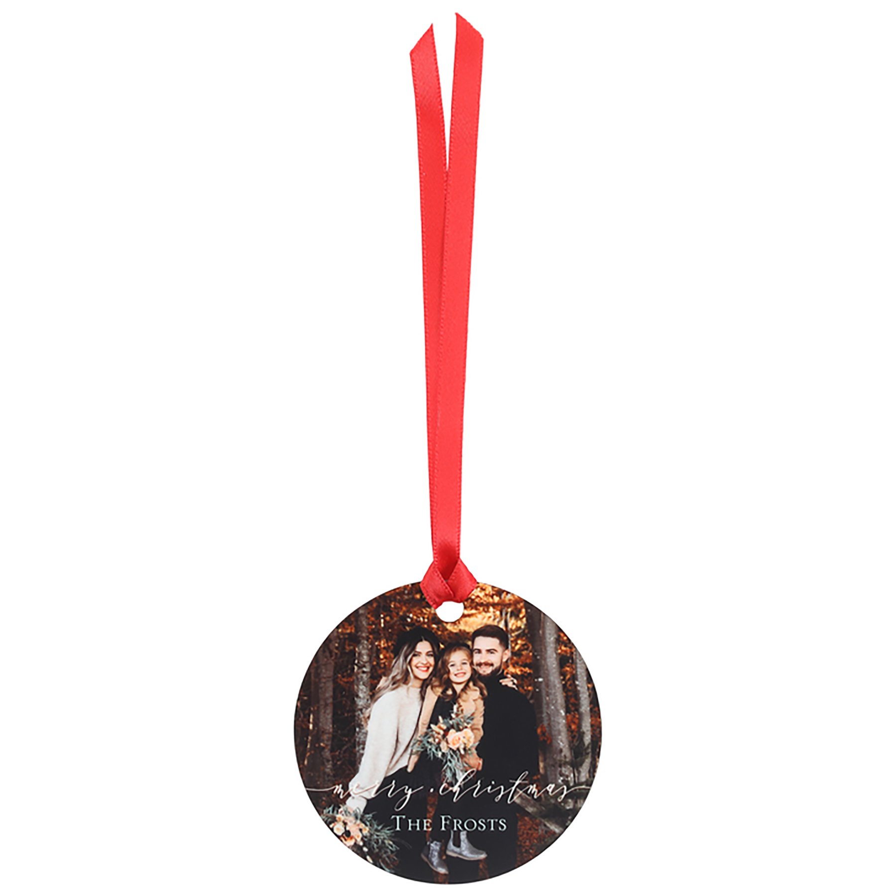 Merry Christmas Script Round Metal Ornament 3