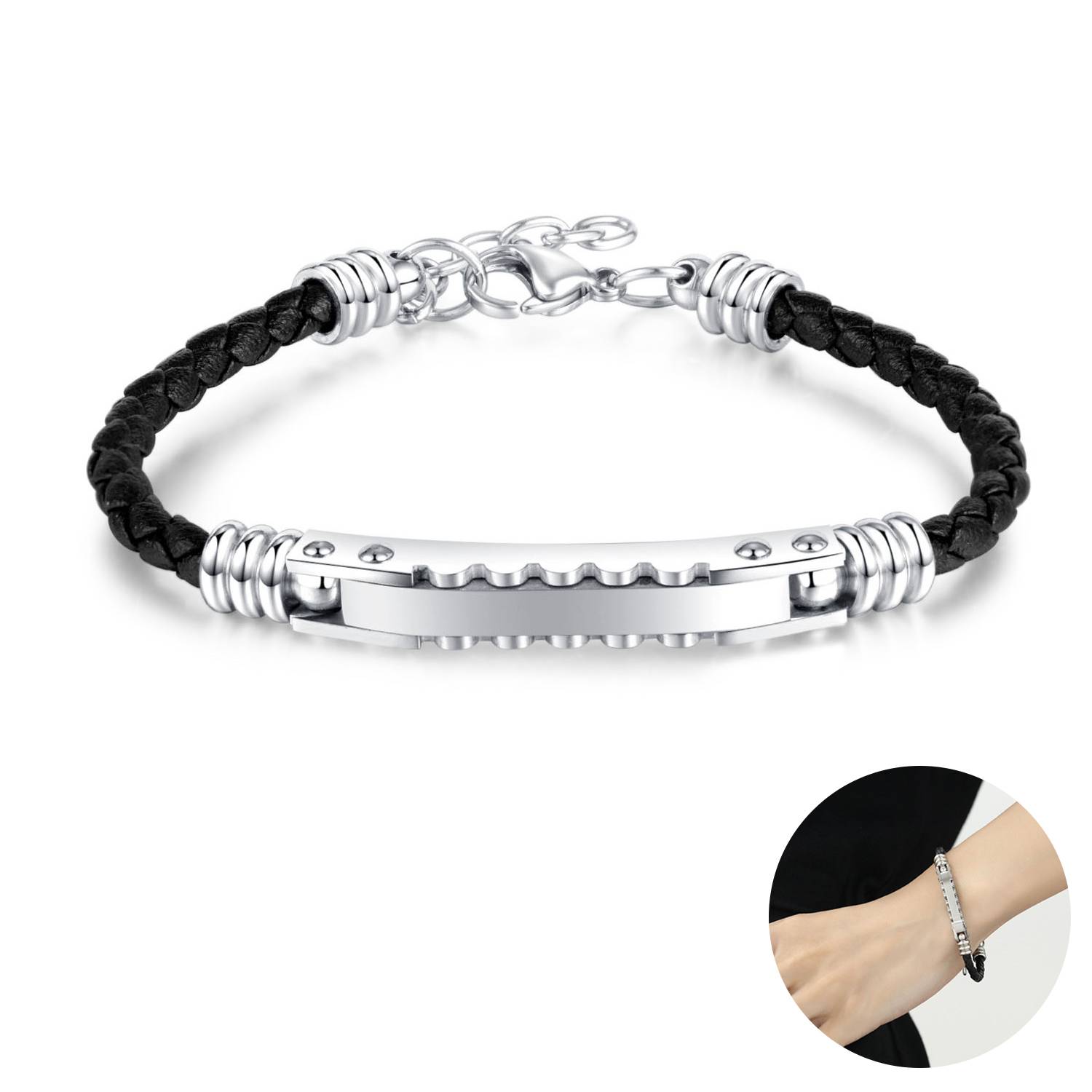 Stainless steel woven leather bracelet 2