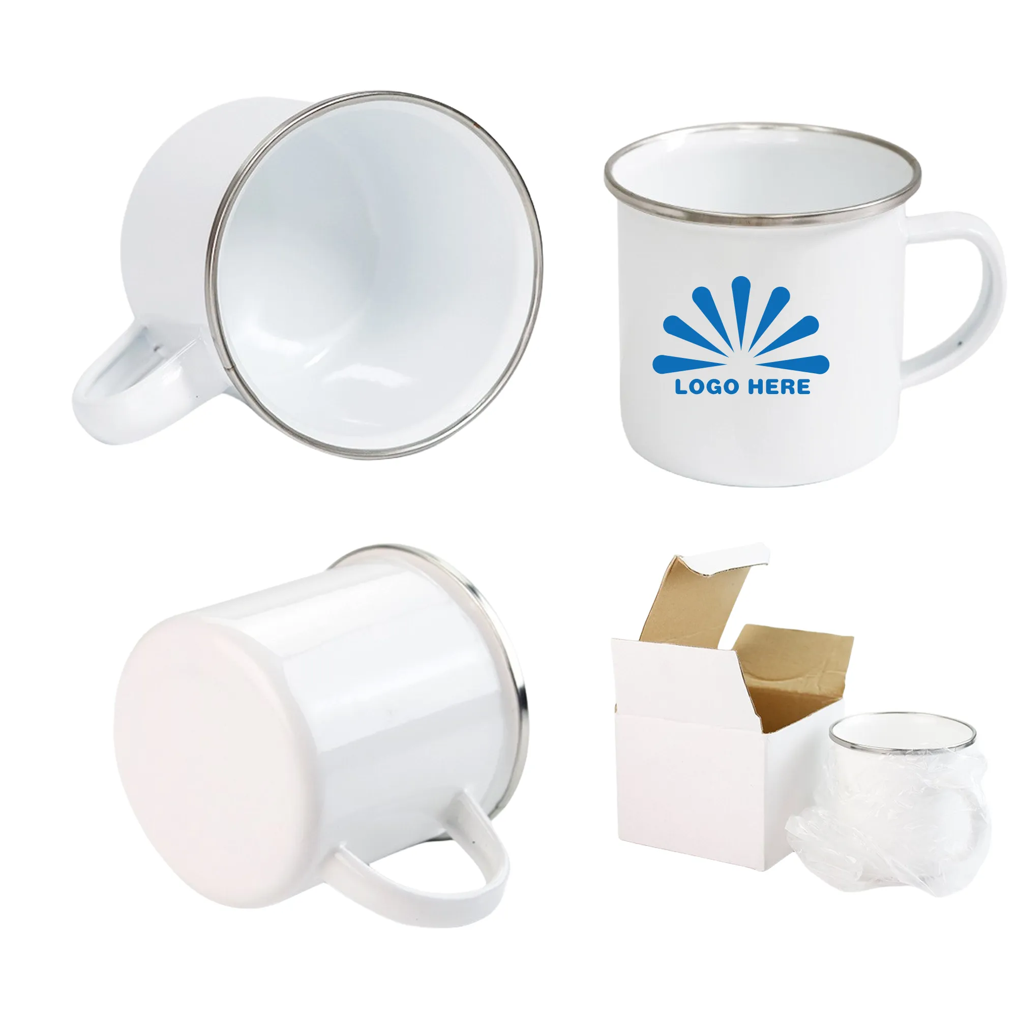 12Oz White Enamel Mug Silver Rim With Case 3