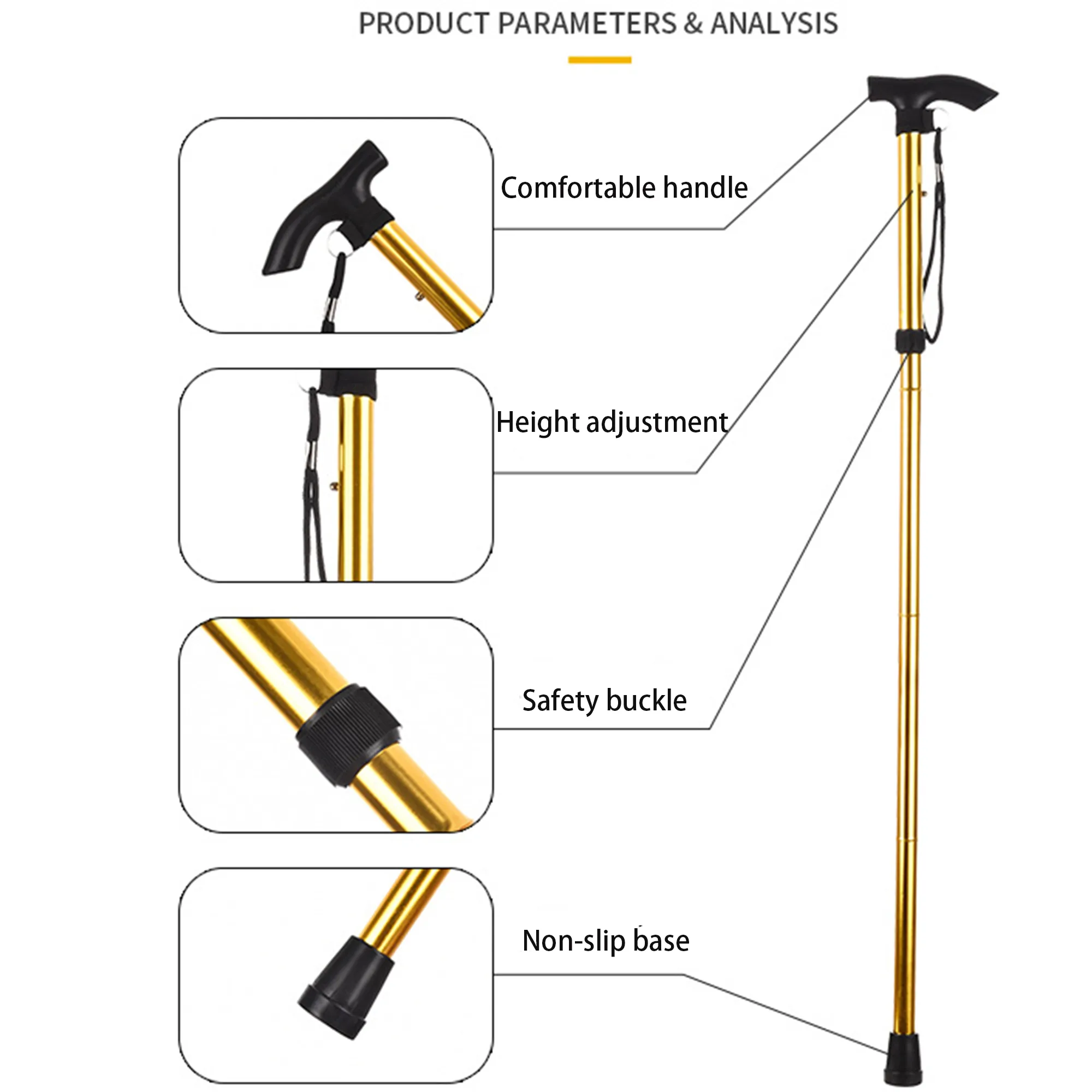 Folding Light Walking Stick Adjustable Aluminum 2