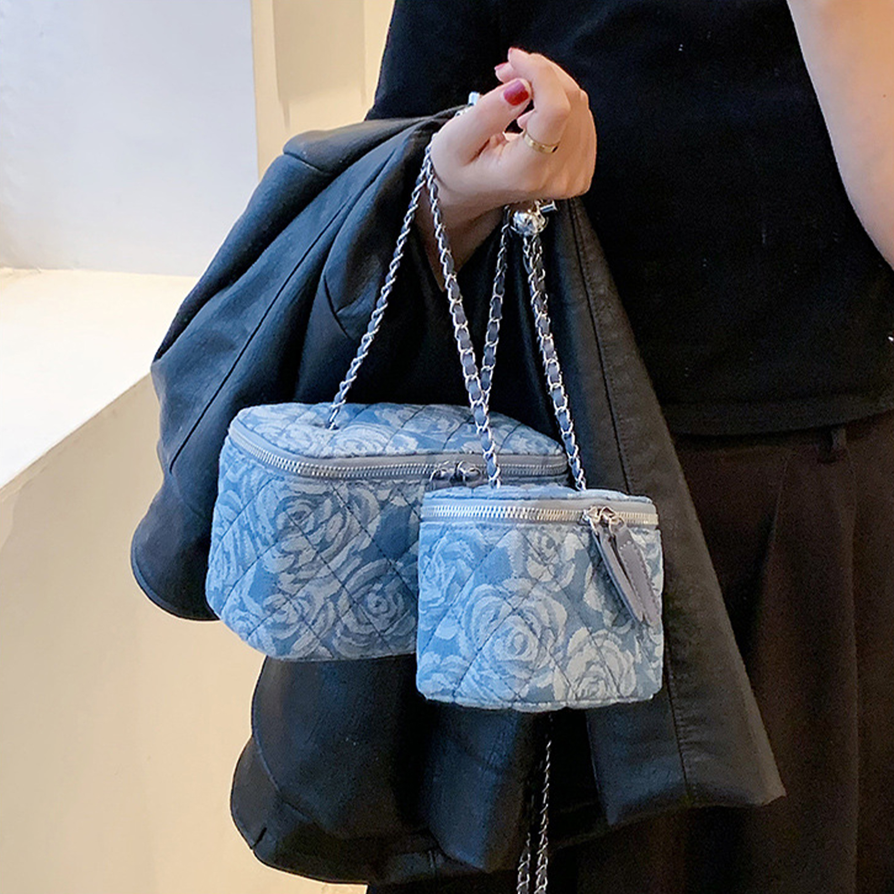 Cotton One-shoulder diamond grid bag 6