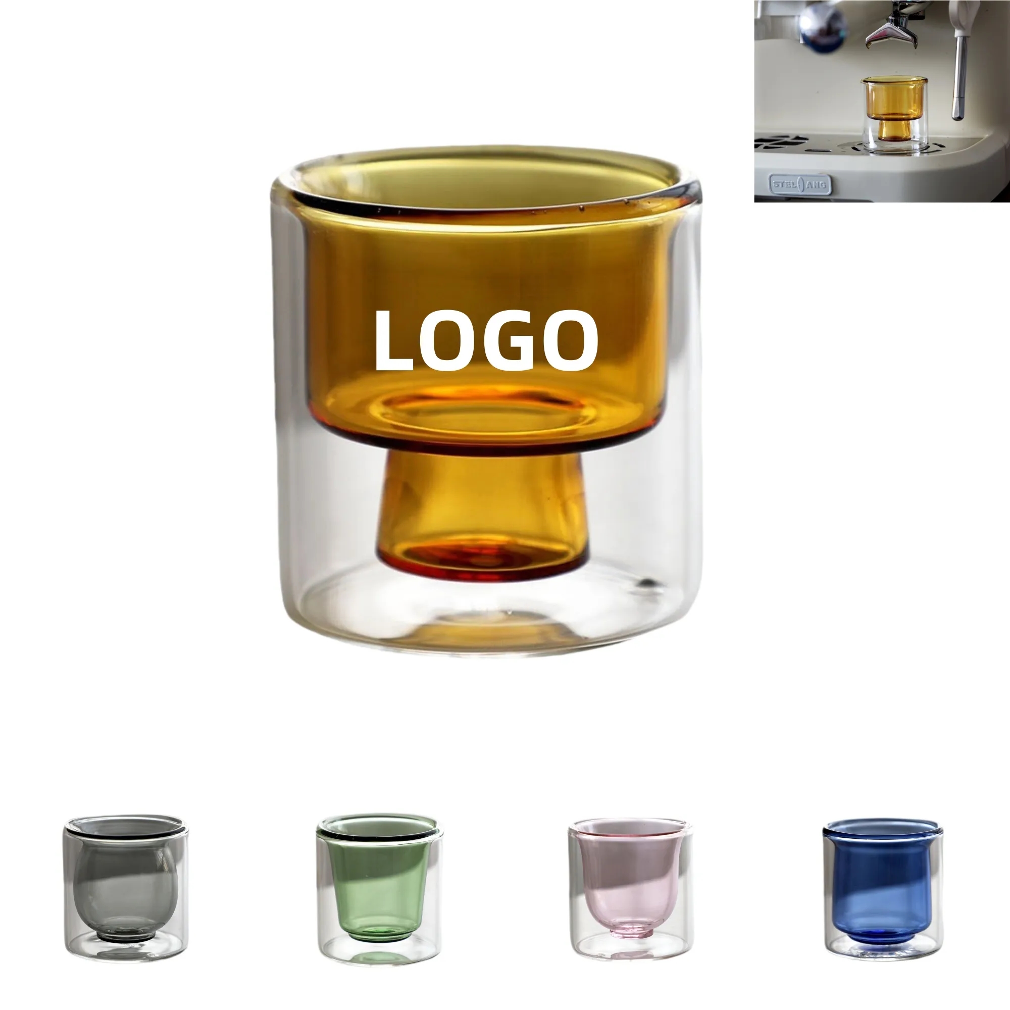 2oz Colorful Borosilicate DoubleLayer Glass Coffee Cup 4