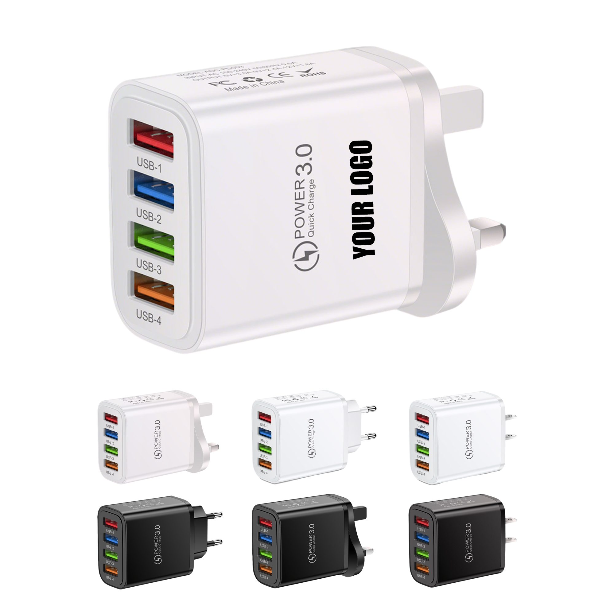 Universal USB Charging Block 4 Port 2.56" x 1.77" x 1.1" 8