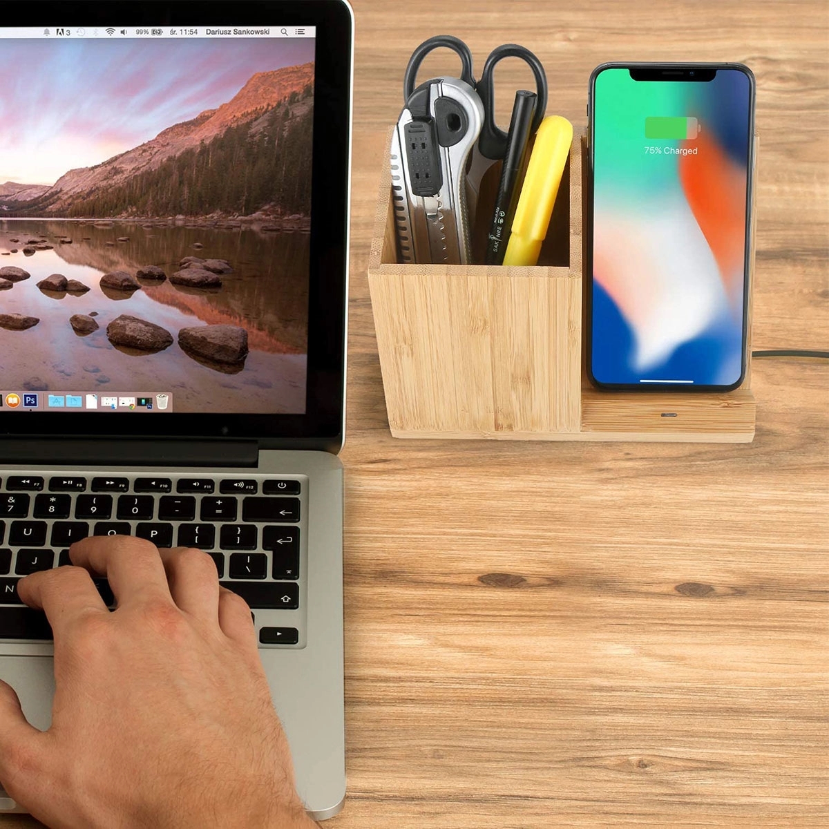 Bamboo Wireless Charger With Organizer 2