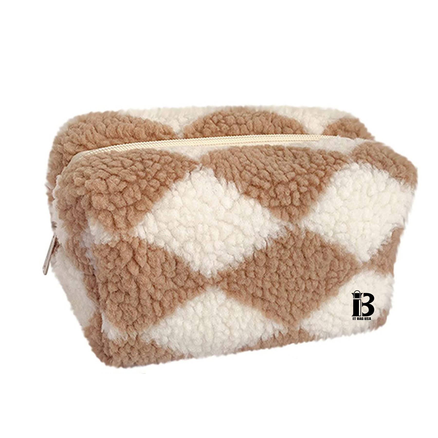Lambswool Checkerboard Travel Makeup Bag, custom luggage with logo imprint 3