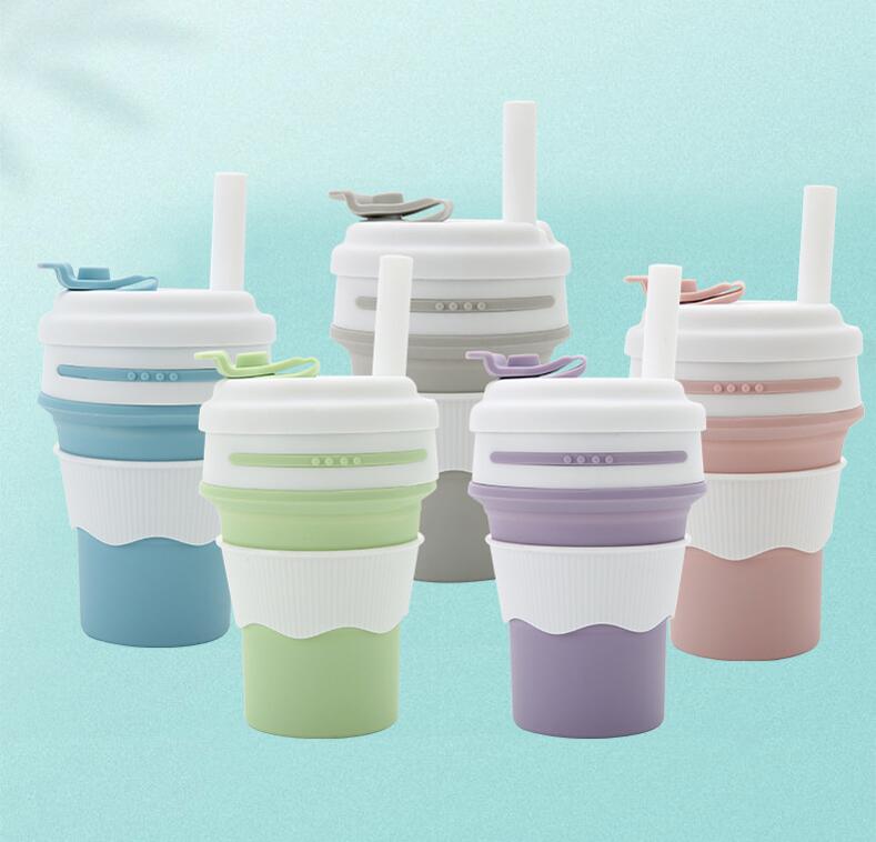 12OZ Silicone Collapsible Travel Cup With Straw 4