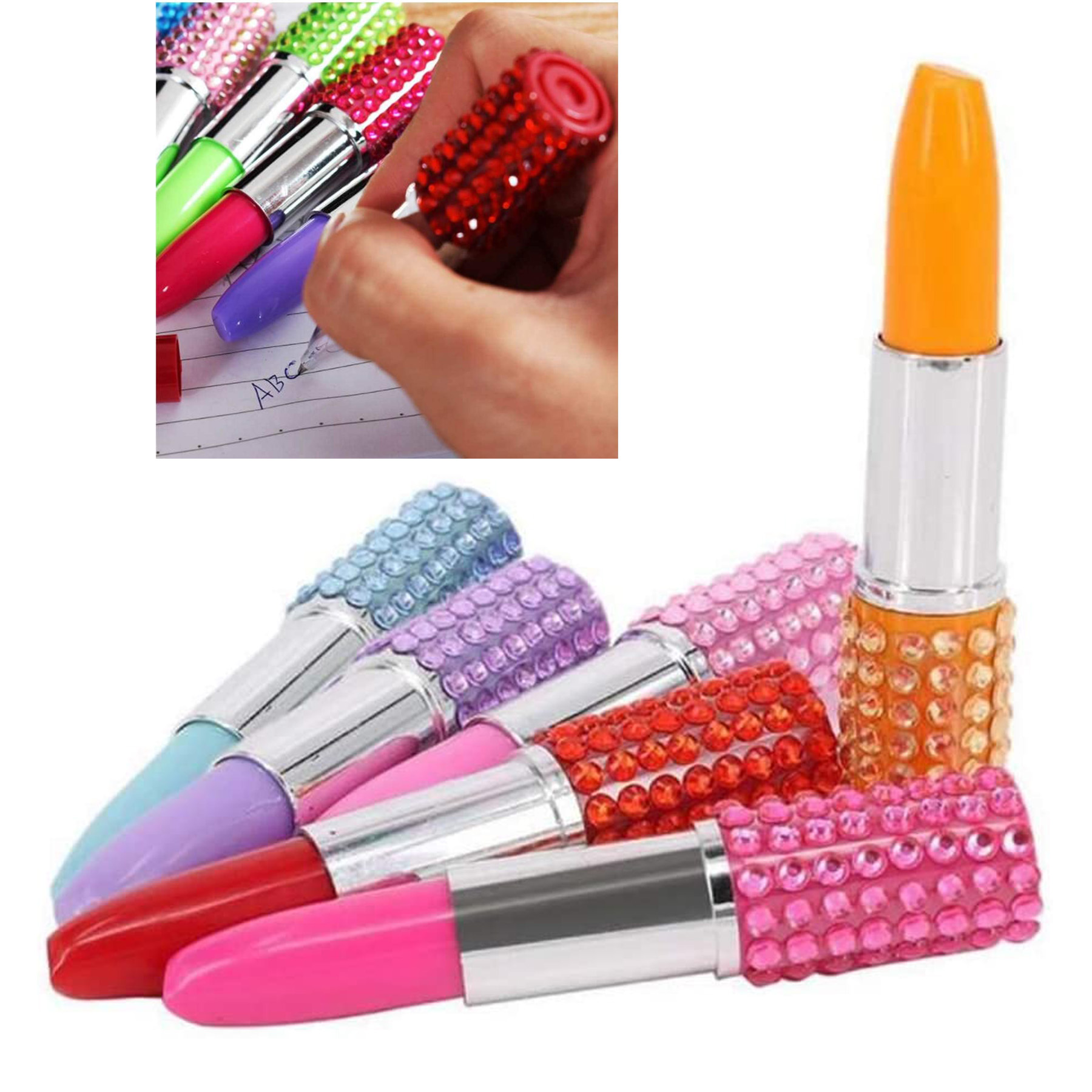 Rhinestone Lipstick Shape Ballpoint Ballpoint Pen