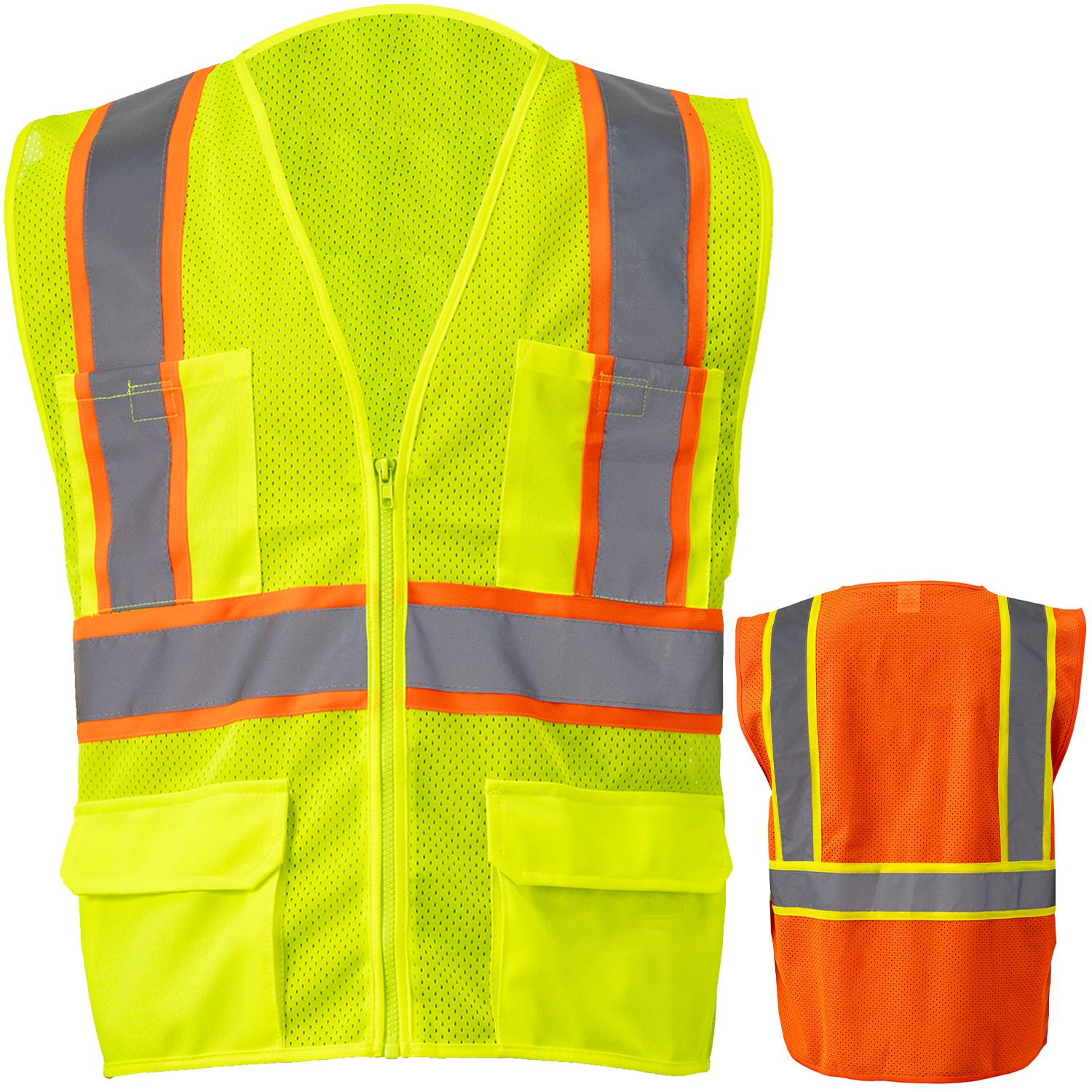 3.8 Oz. Polyester Class 2 Two Tone Reflective Tape Safety Vest With 4 Pockets 1