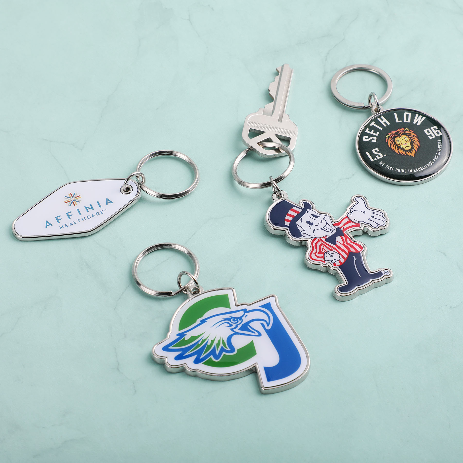 Custom Die Cast Keychain w/Offset Print & Epoxy Dome: 1 Side Imprint 1