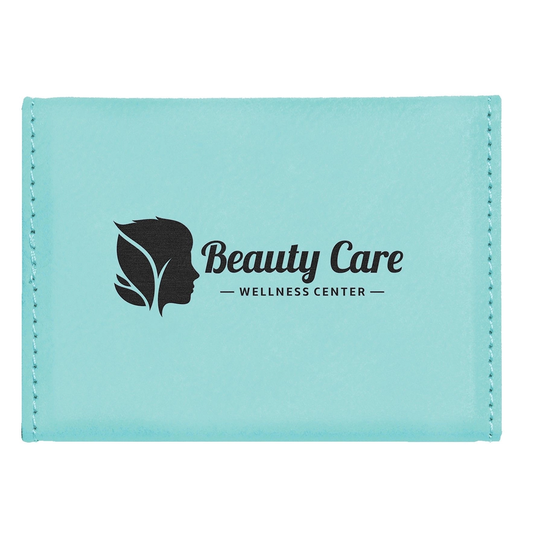 Teal Blue Laserable Leatherette Hard Business Card Holder 1