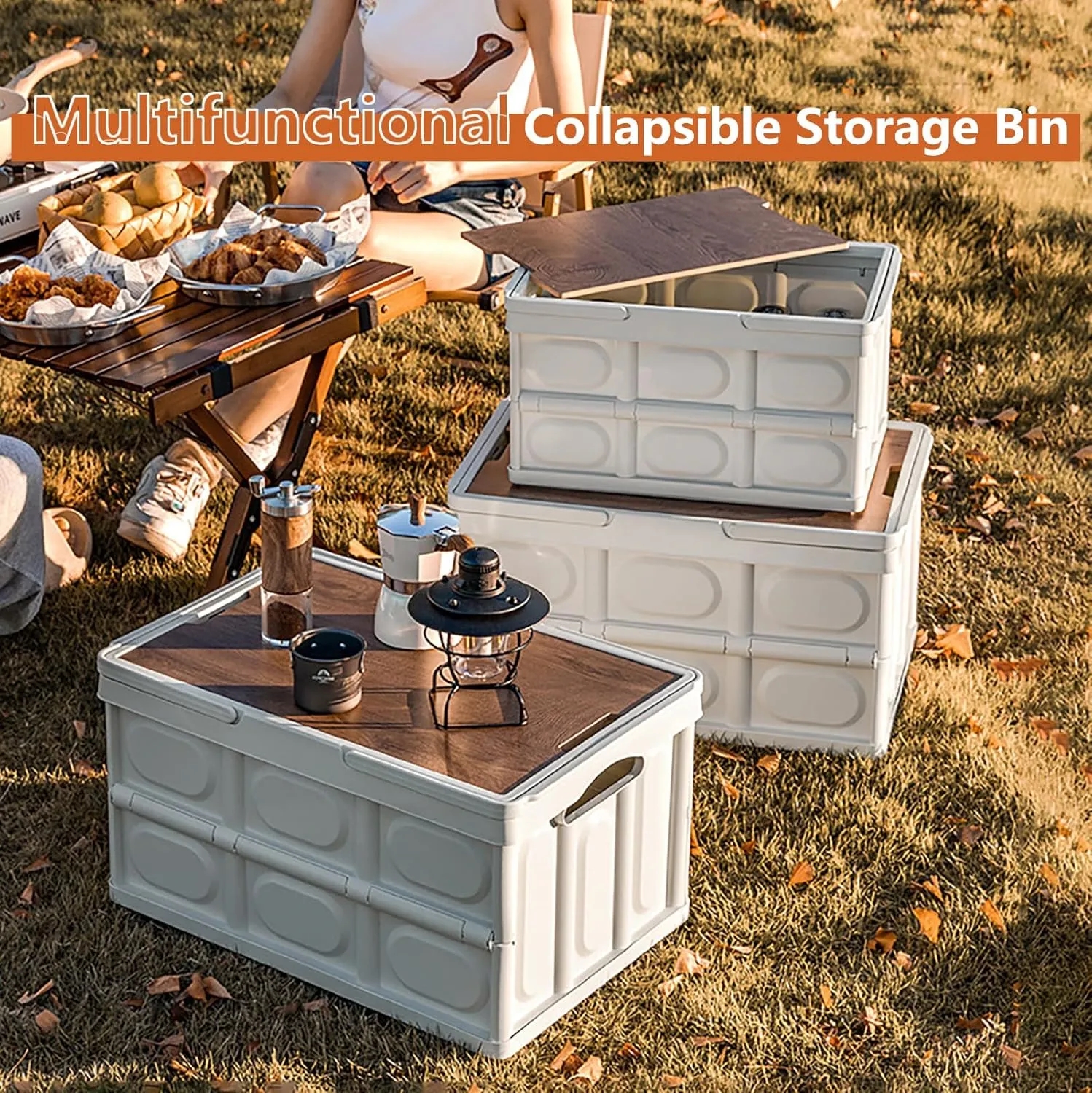Collapsible Storage Bin With Wood Lids 8