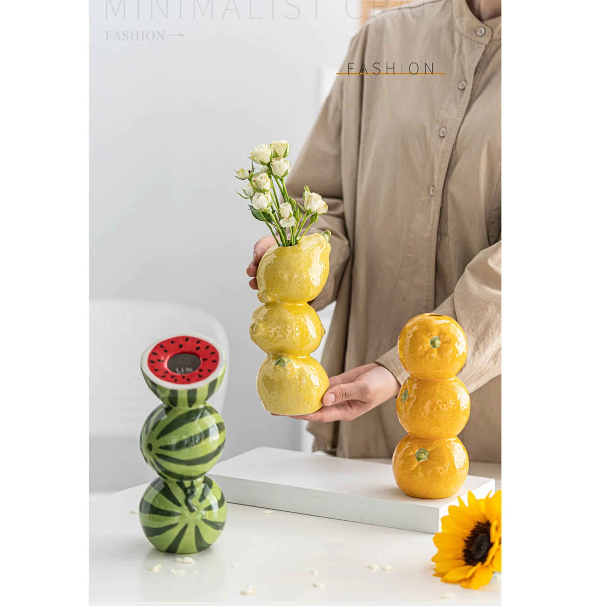 Trendy Fruit-Shaped Ceramic Vase Set Minimalist Home Decor 3