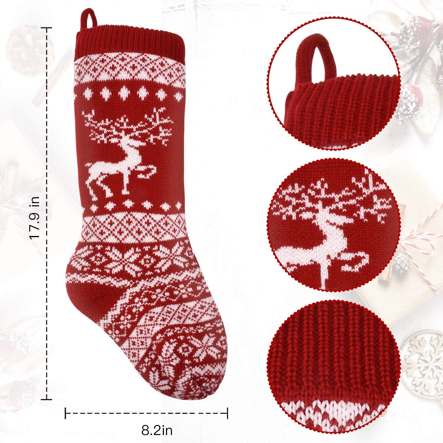 Knit Christmas Stocking, 18" Snowflake and elk Stockings 4