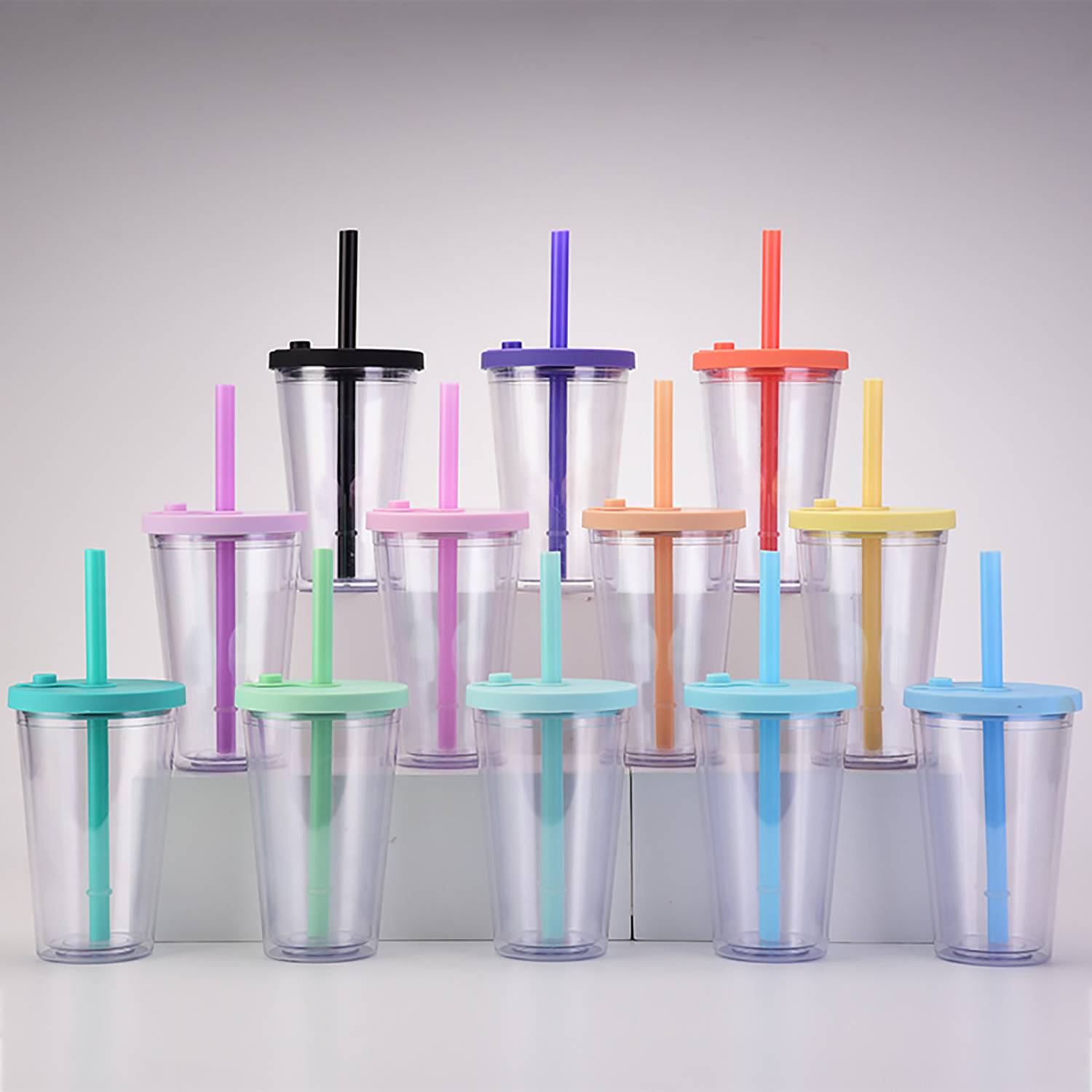 16oz double-layer thickened plastic straw cold drink cup 5