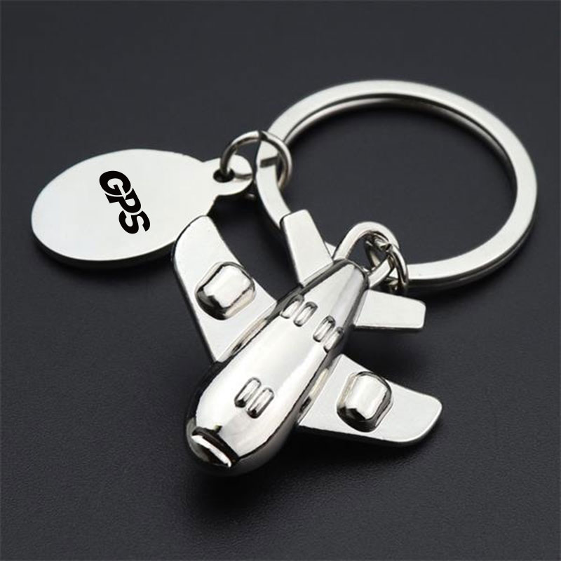 3 5/8 " Fashion Polished Silver Airplane Shaped Keychain 1