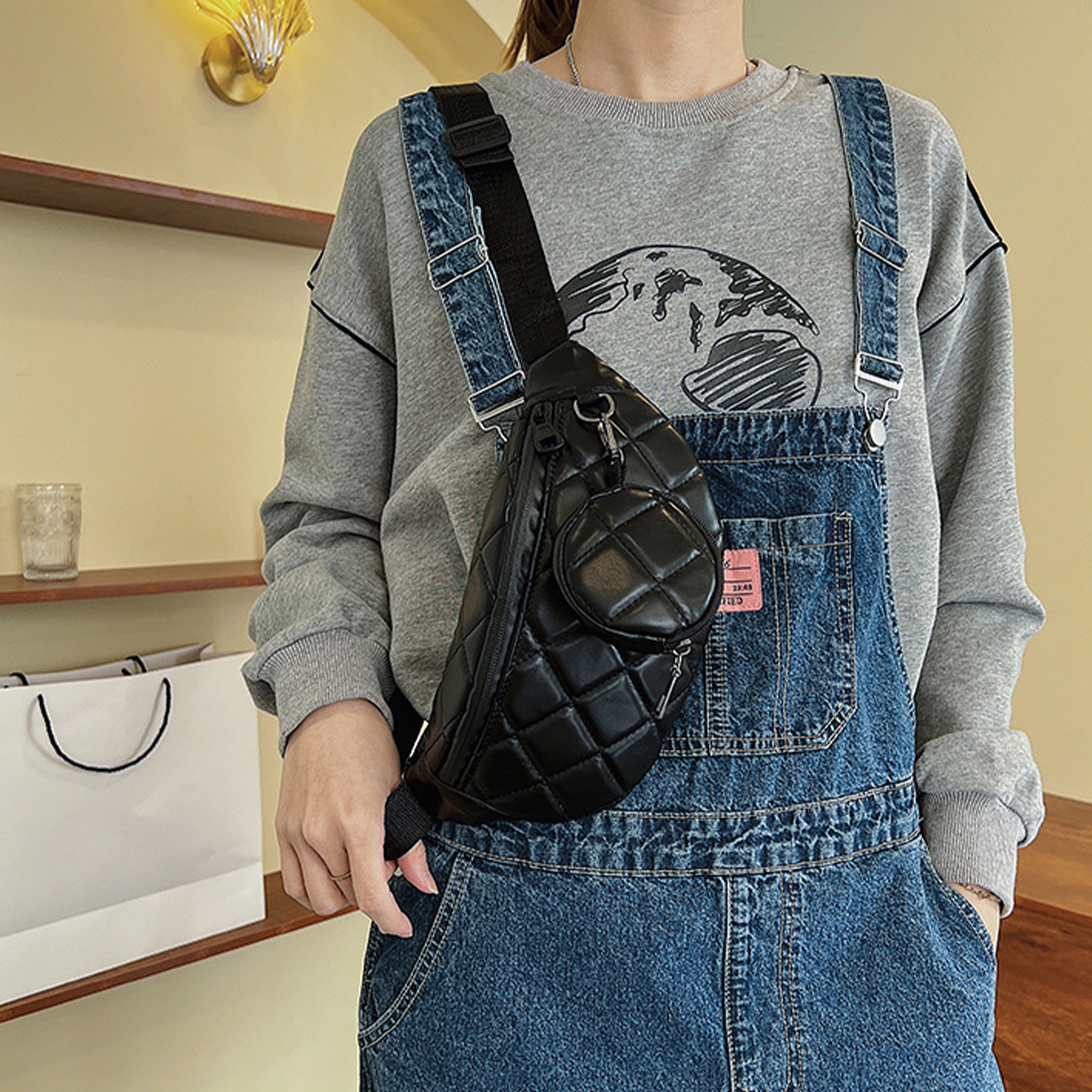 PU Simple and stylish rhombus one-shoulder dumpling bag 6