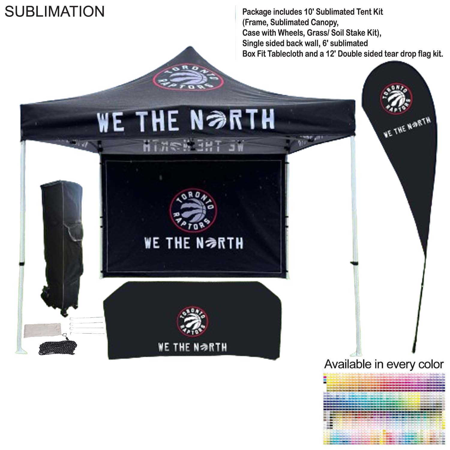 48Hr Quick Ship- Deluxe Tent Flag Package, 10' Tent kit, Backwall, Tablecloth, Double sided Flag Kit 6