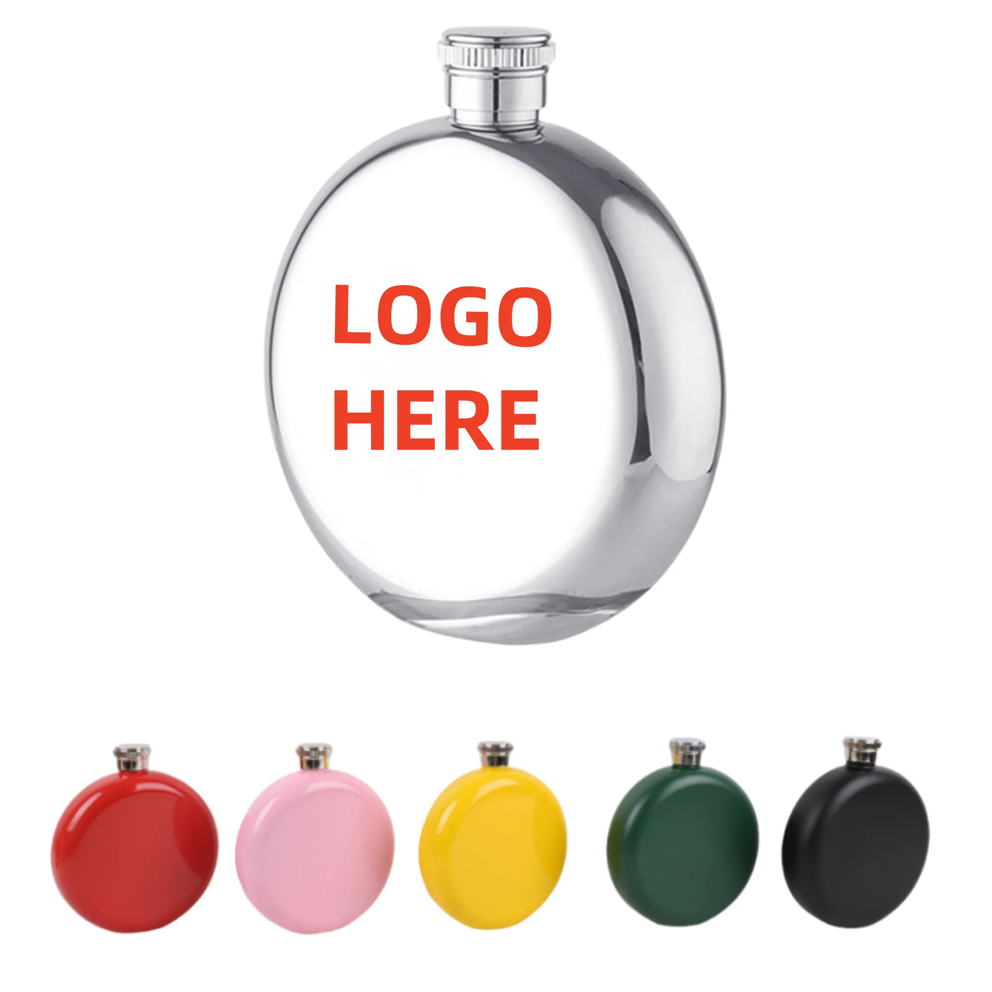 5OZ Round Shape Drink Flask, custom water bottle with logo imprint 2