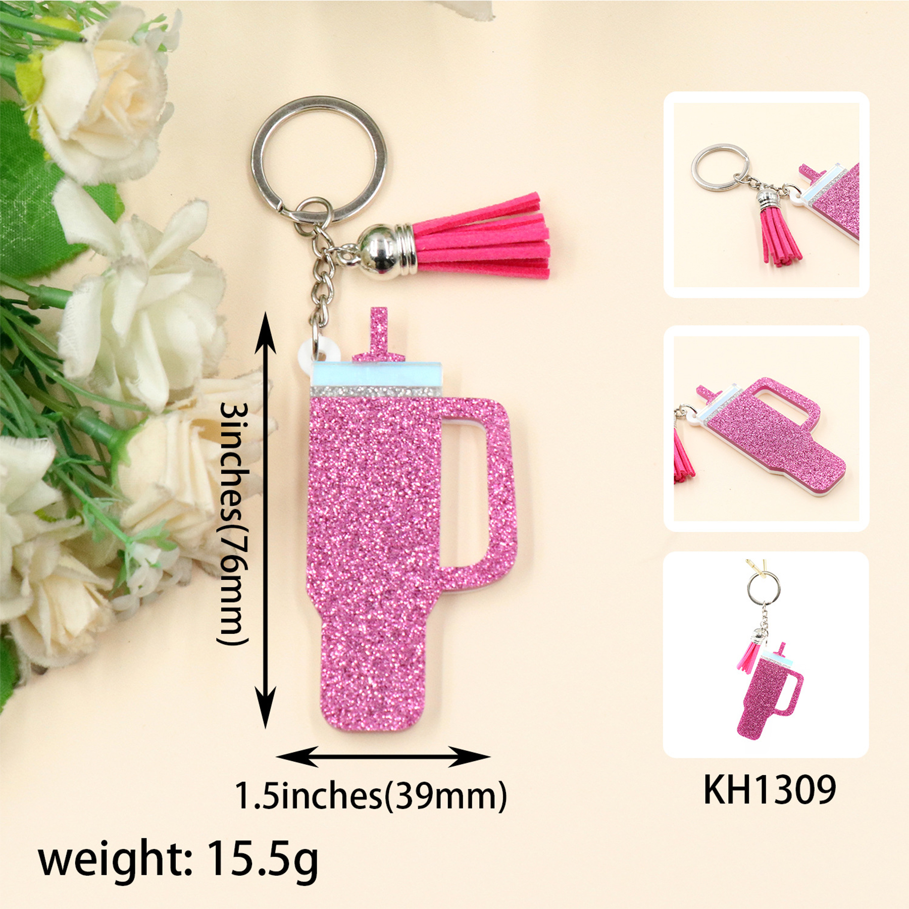 Sequin cup shaped keychain 1