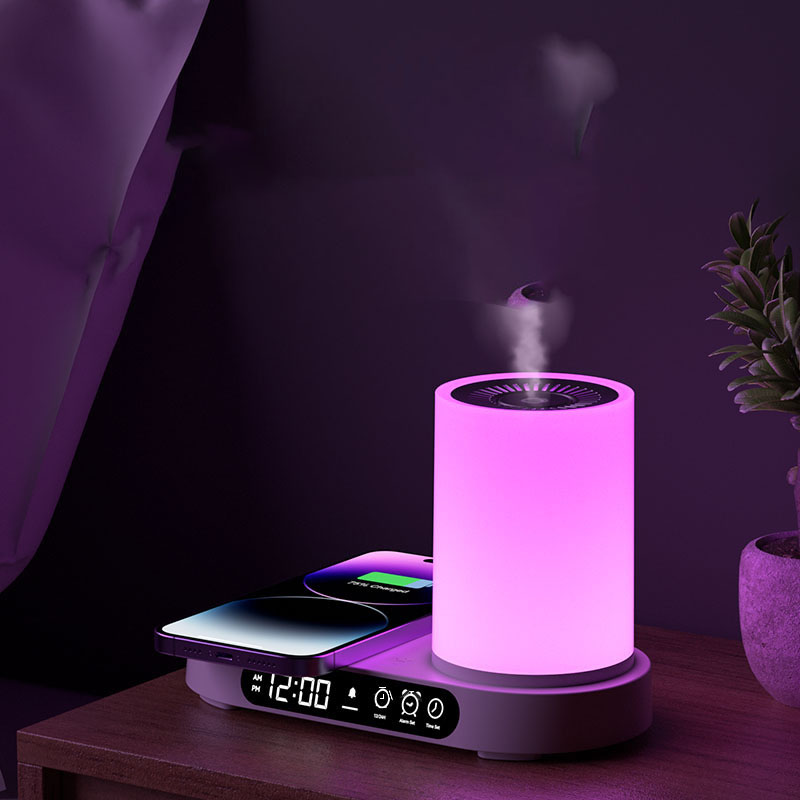 Wooden Wireless Charger with Humidifier & Digital Clock 3