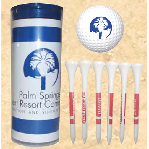 4-Color Image Insert Golf Ball Tube w/ 1 Golf Ball & Six 2 3/4" Tees 1