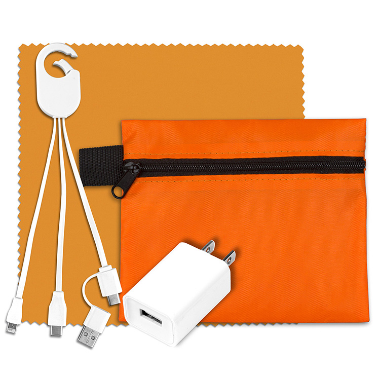 "TECHPACK PLUS" Tech Home and Travel Kit with Microfiber Cleaning Cloth, USB Wall Charger 3