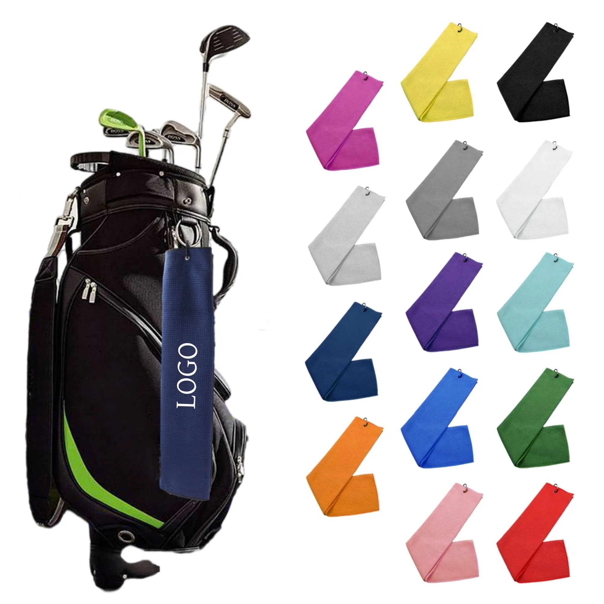 Microfibe Fabric Golf Towel with Carabiner 2
