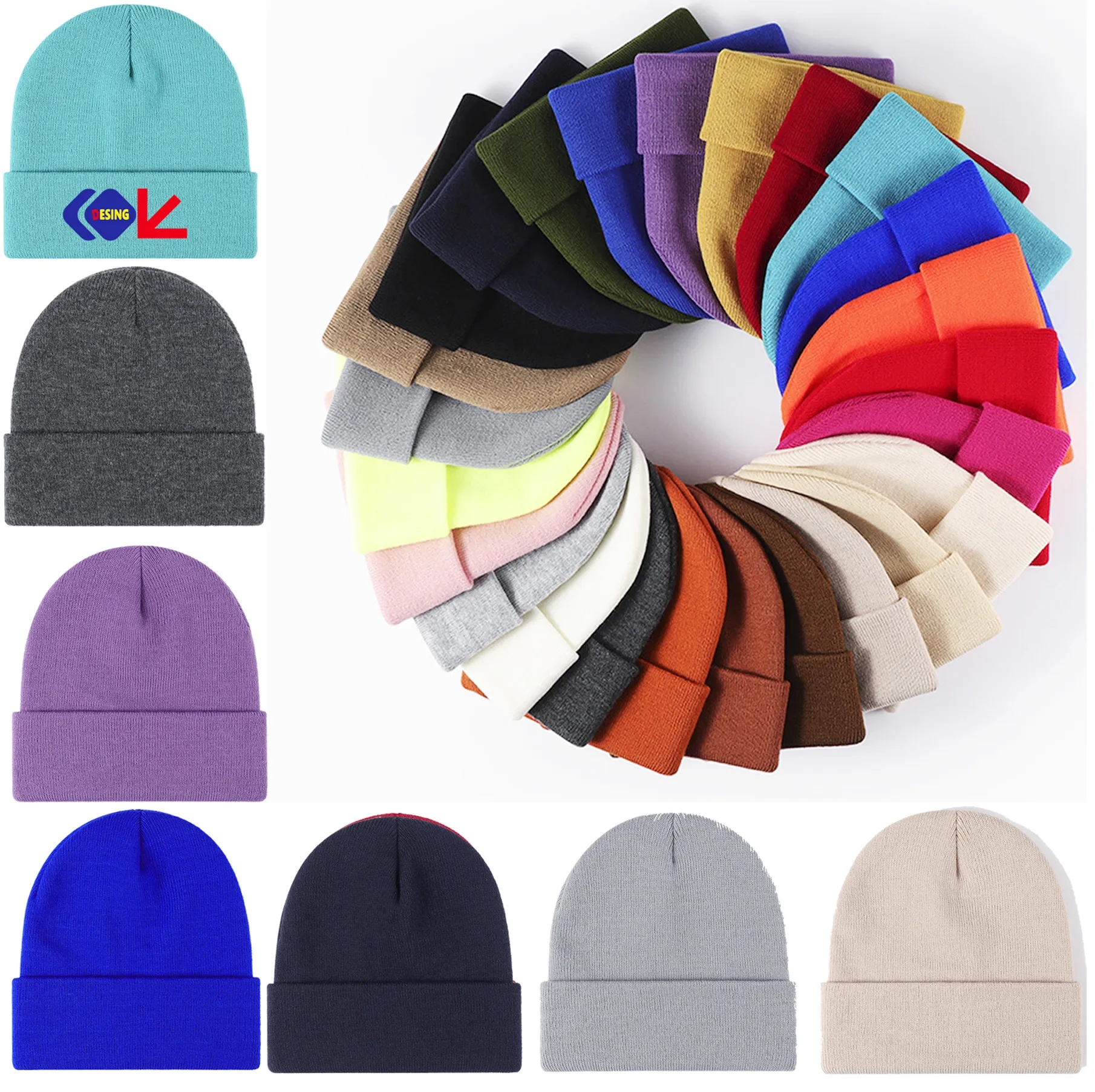 Unisex Acrylic Knit Cuffed Beanie Caps