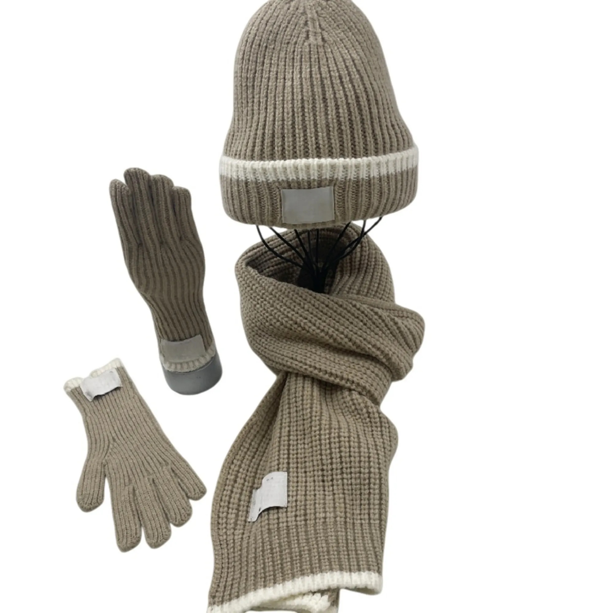 Winter Knit Scarf Hat Gloves Set 7