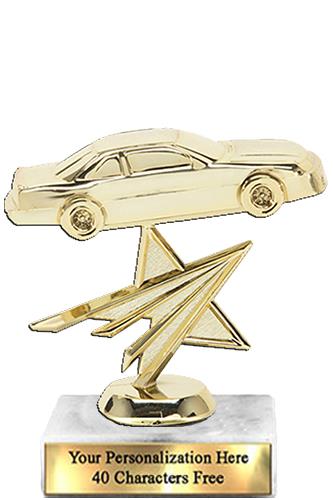 Trophy: 7", 2x3 white marble base, Stock Car Gold 2