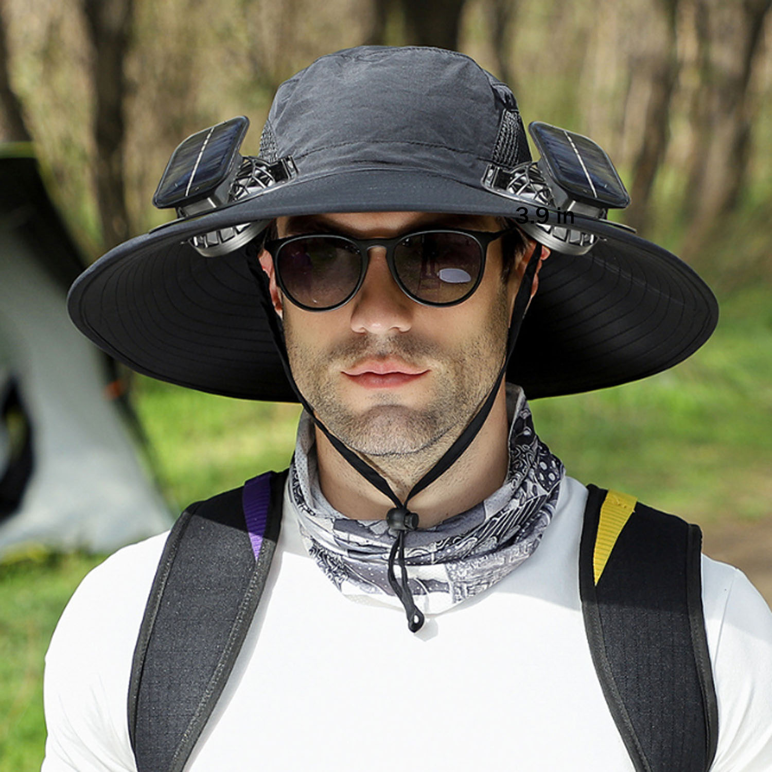 Wide Brim Waterproof Polyester Bucket Hat w/ Fans 11