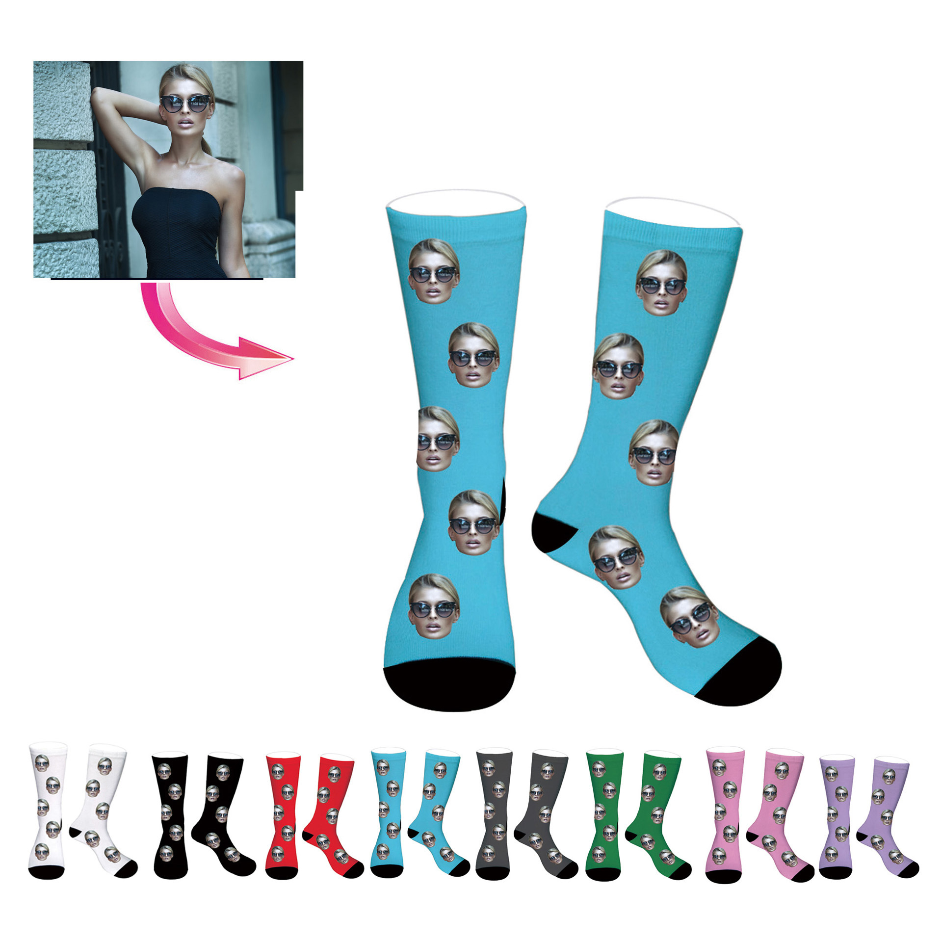 Seamless 360 Digital Printing Full Color Full Wrap Unisex Crew Socks 3