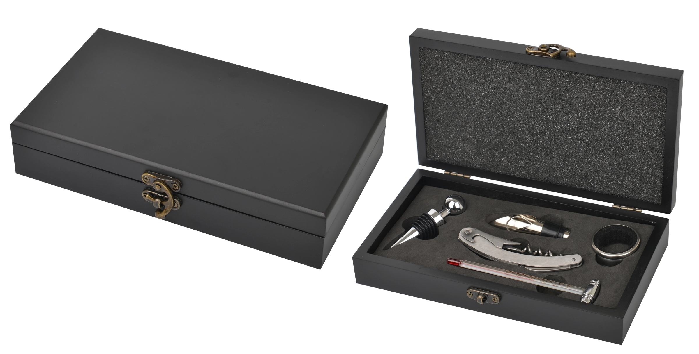 Five Piece Wine Opener Set W/Black Wood Case 2