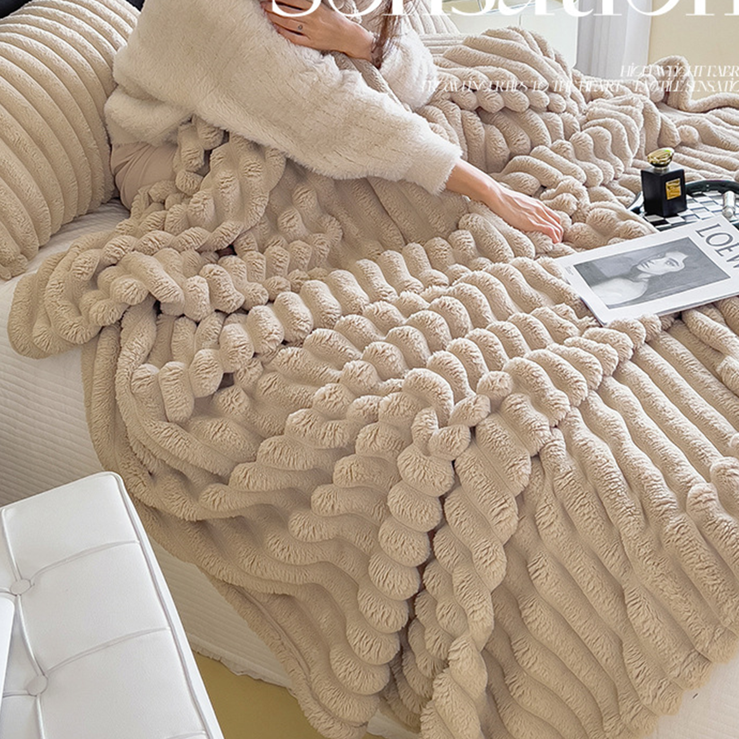 polyester Reversible Double-Sided Sofa Flannel Blanket 3