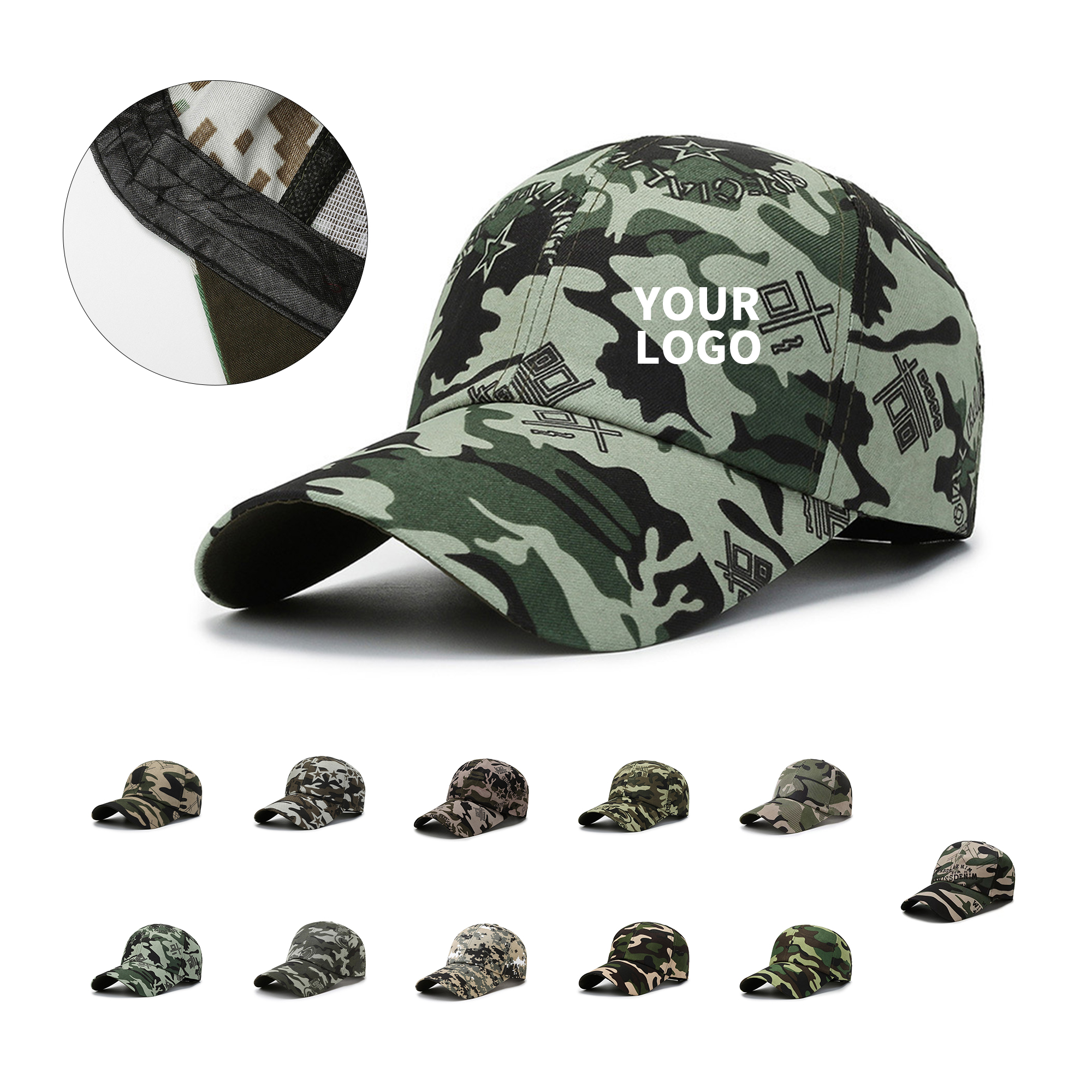 Camouflage Cotton Baseball Cap Adjustable Strap 8