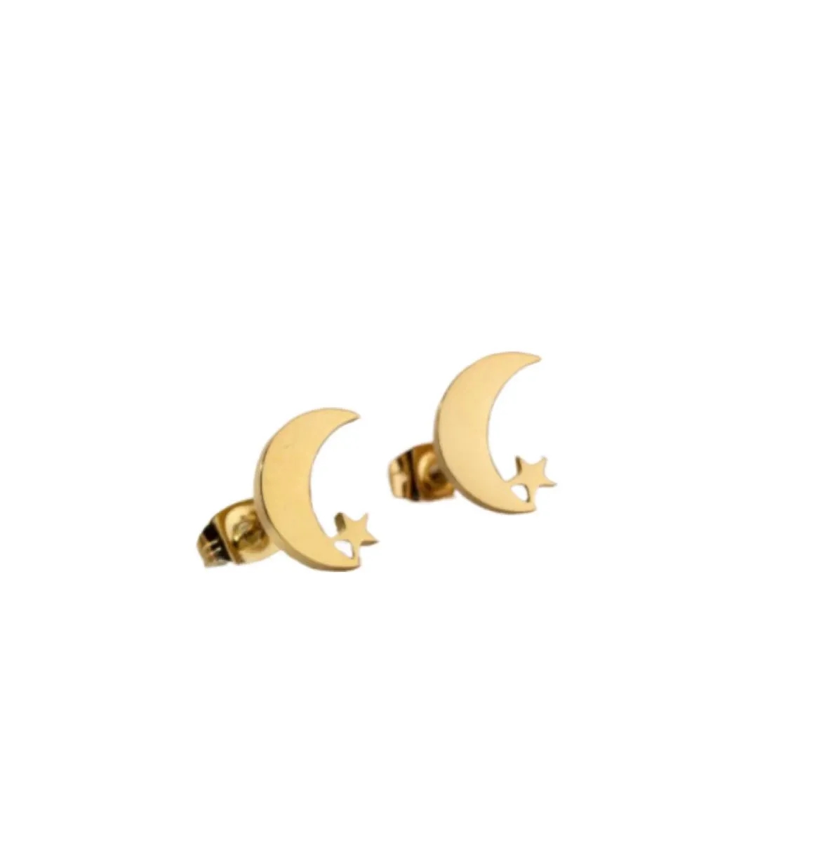 Moon and Star Shaped Titanium Stud Earrings Set 3