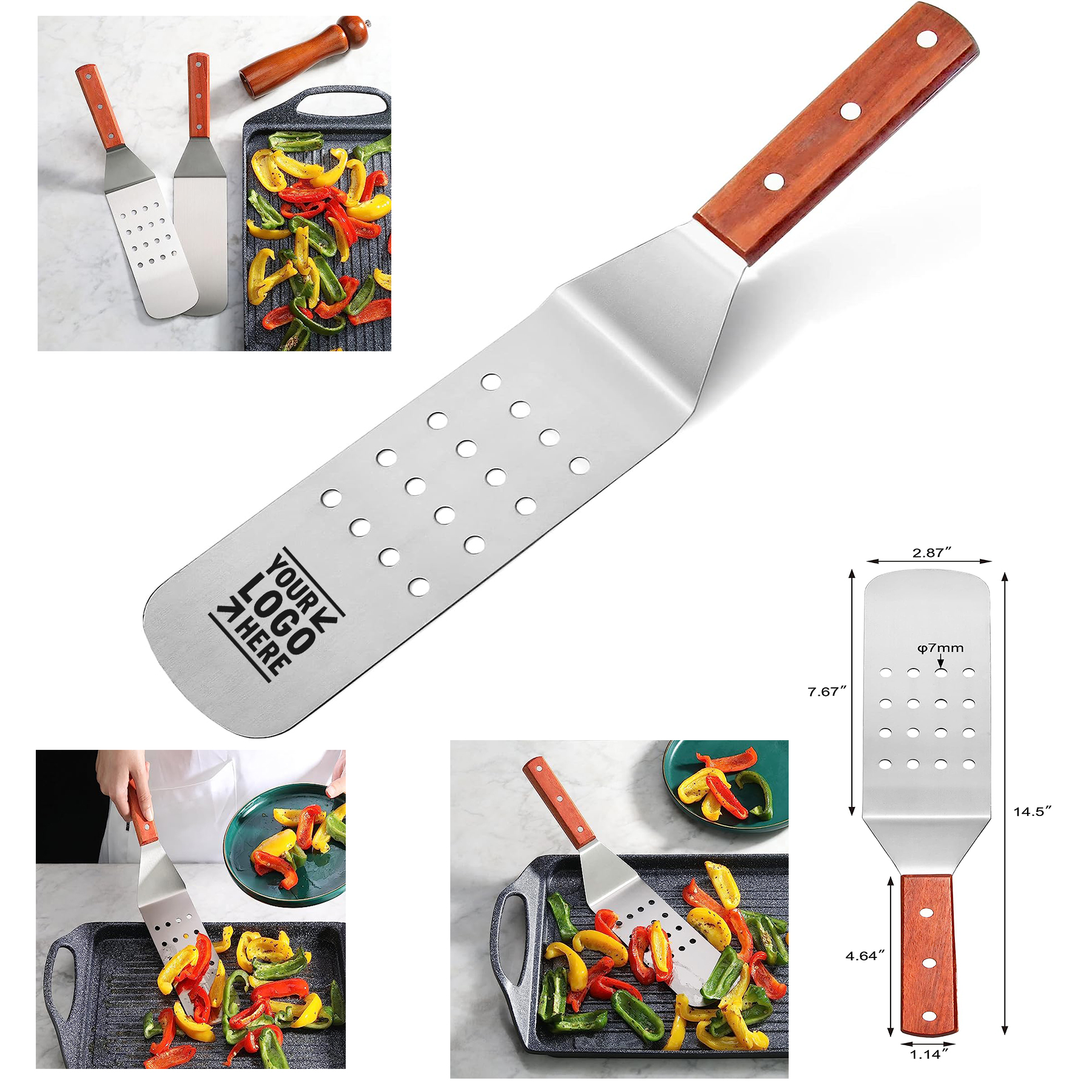 14.5 Inch Wood Handle Flexible Grill TurnerSpatula 