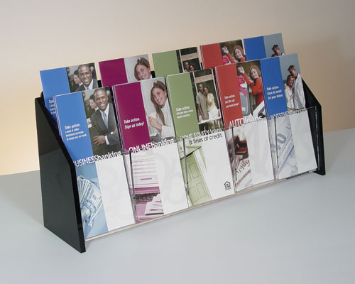 Countertop Brochure Holder, Clear w/Black Ends, 2-tier 10 pockets 1