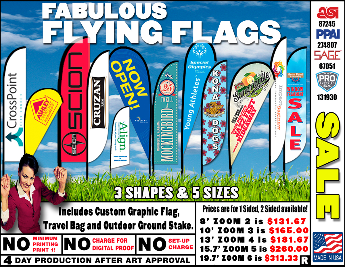 Zoom 4 Flag w/ Stand - 13ft Double Sided Graphic 2