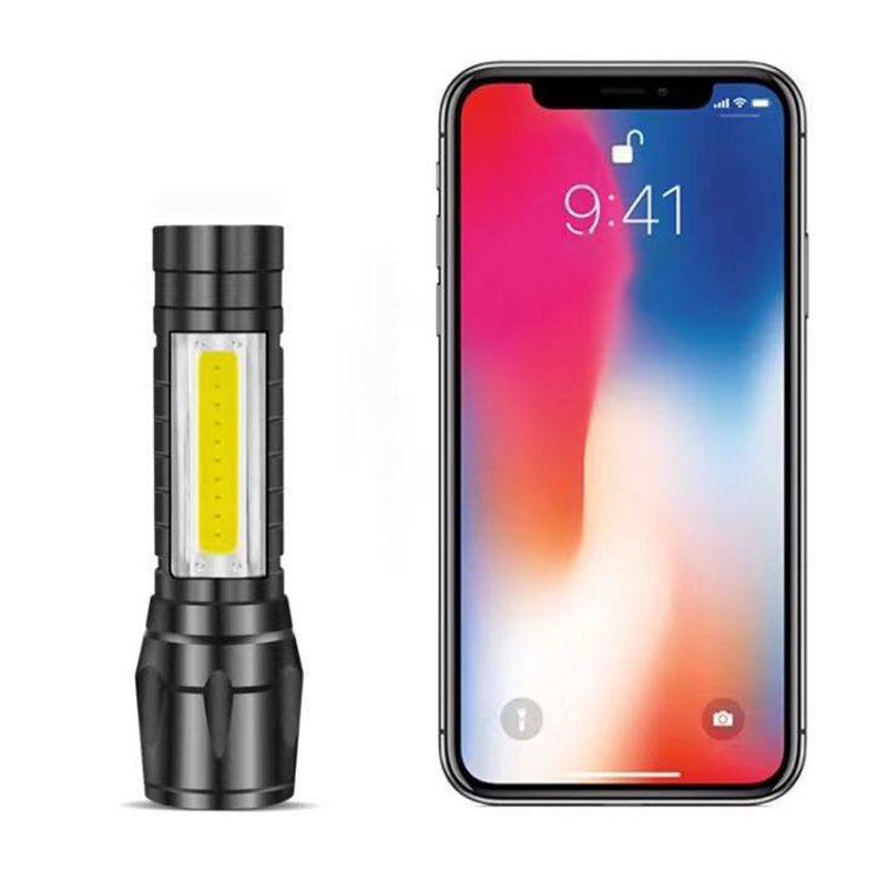 USB Rechargeable LED Flashlight w/COB Side Lights 19