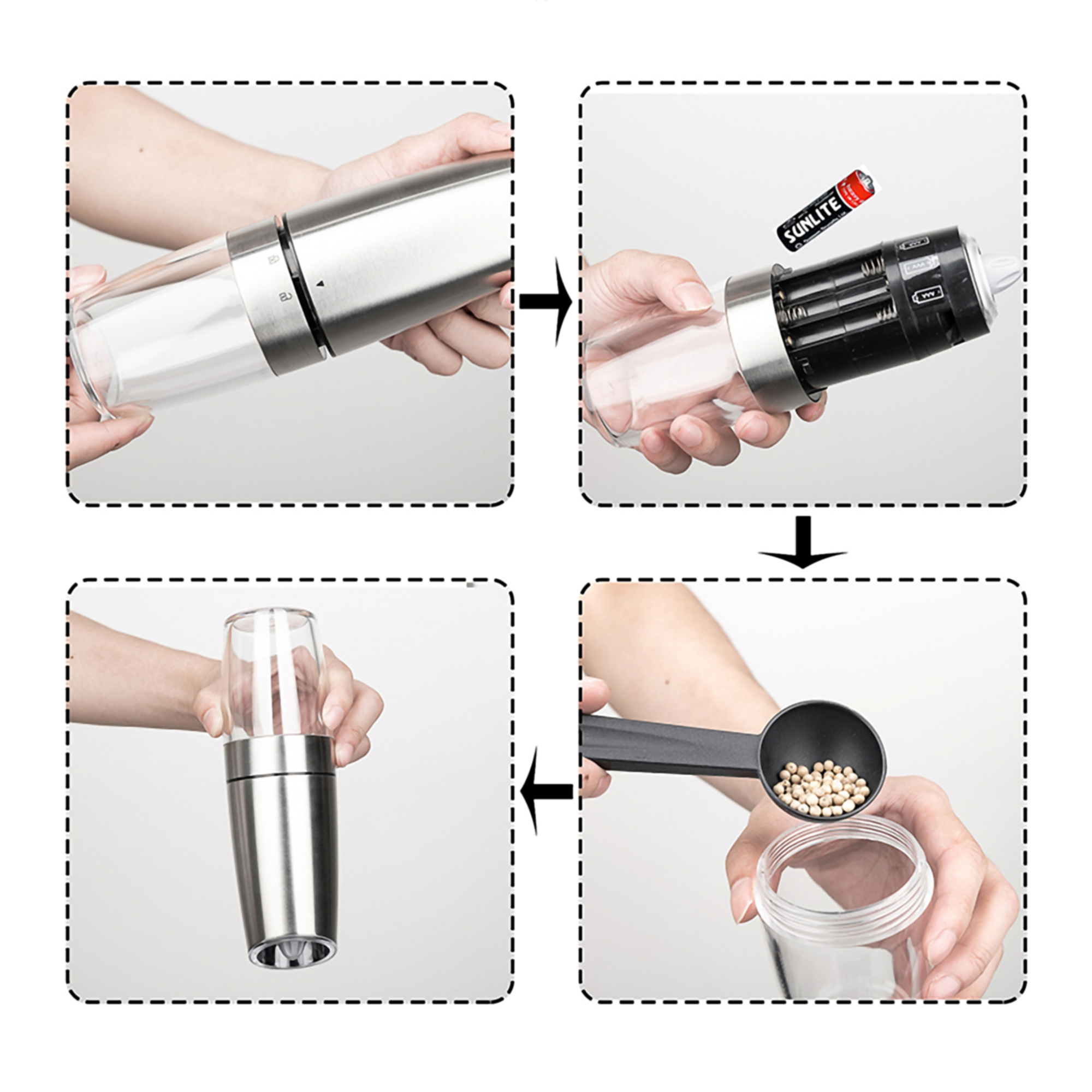 Gravity Senstive Electric Salt & Pepper Grinder Set 4
