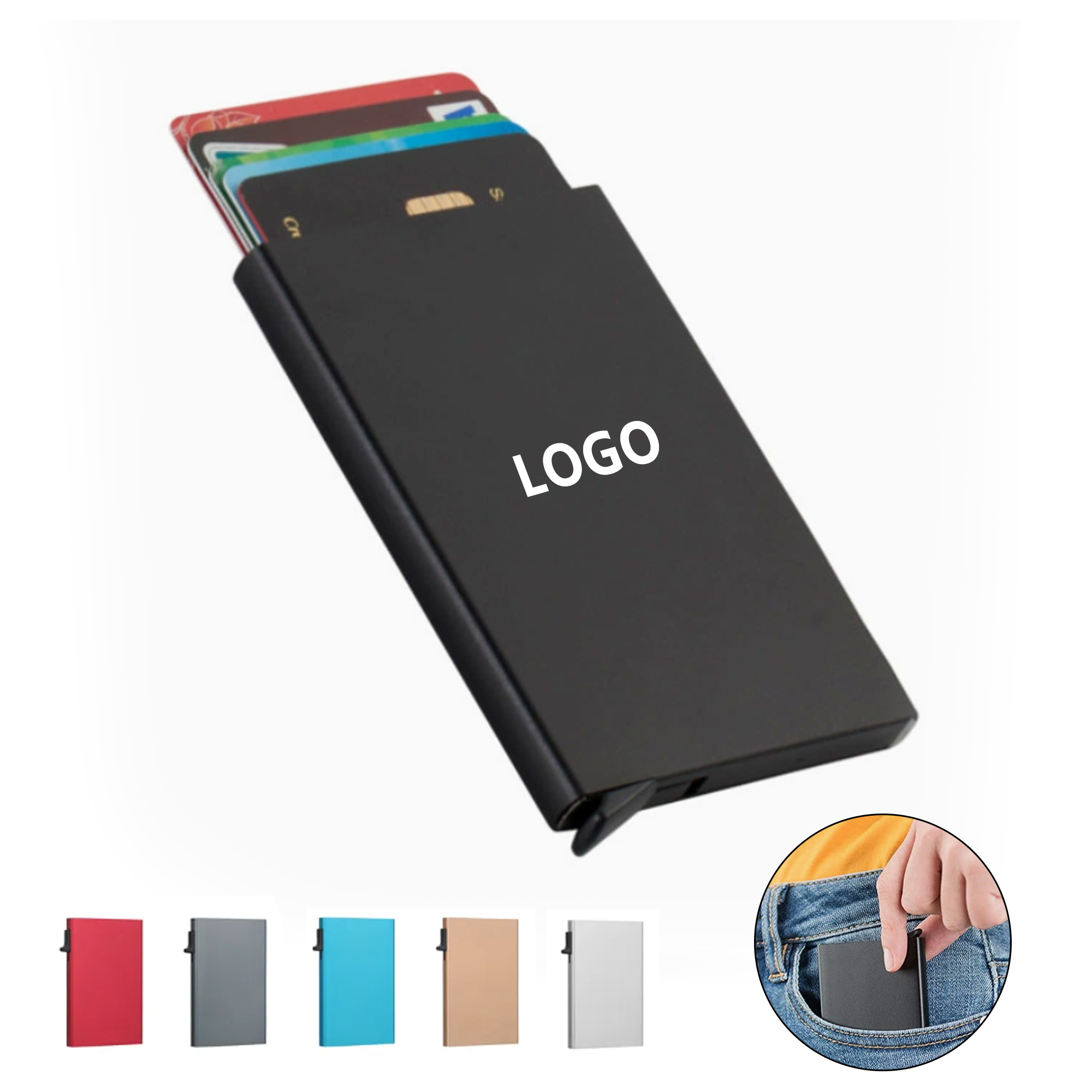 Metal Automatic Pop-Up Card Holder, promotional clip with logo imprint 2