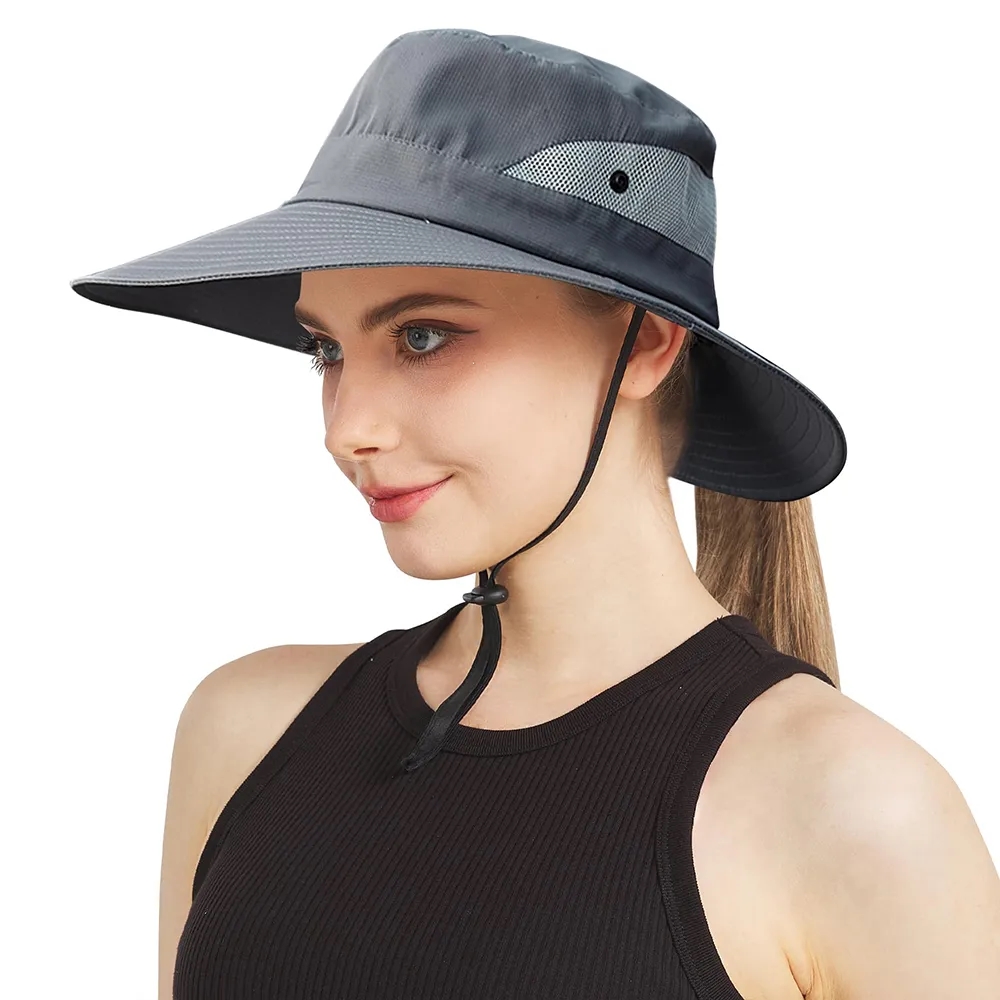 UPF50 Wide Brim Sun Hat with Ponytail Hole 18