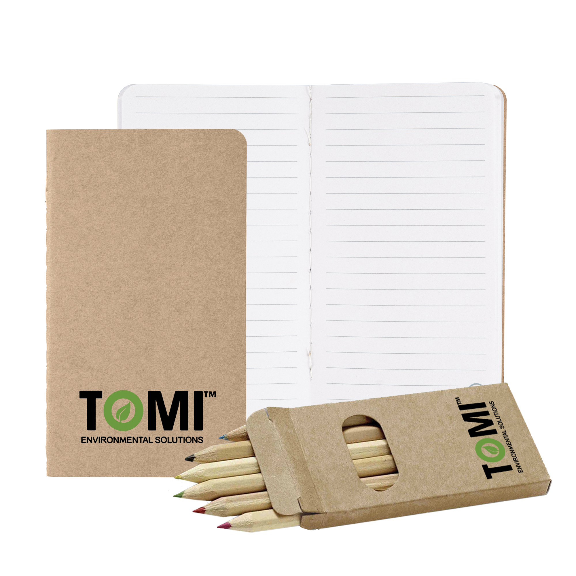 Eco-Recycled Budget Mini Notebook & 6 Color Pencil Set