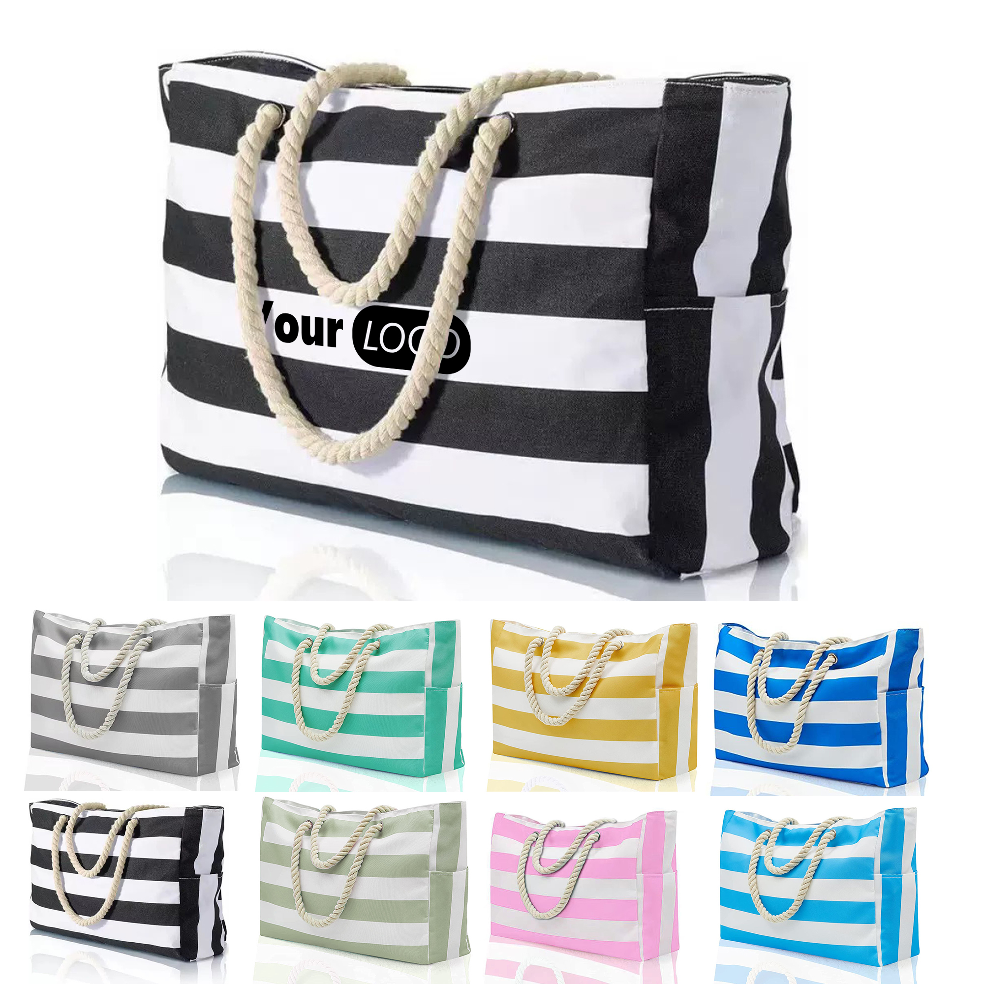 Multi-Color Striped Canvas Tote, custom tote bag with logo imprint 2