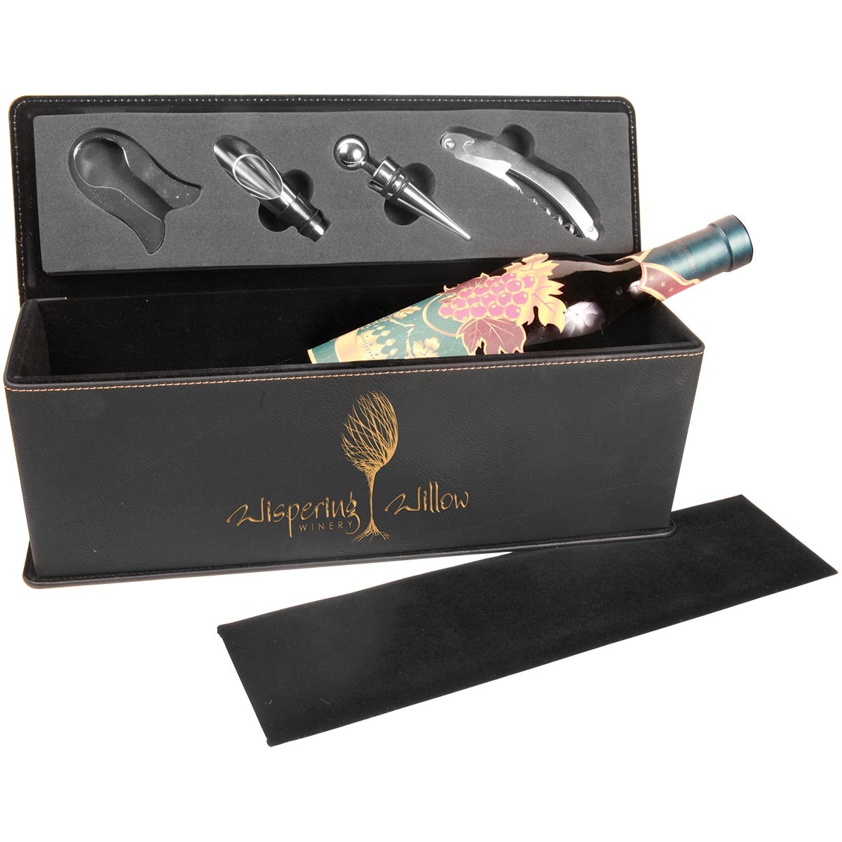 Black/Gold Leatherette Single Wine Box w/ Tools 6