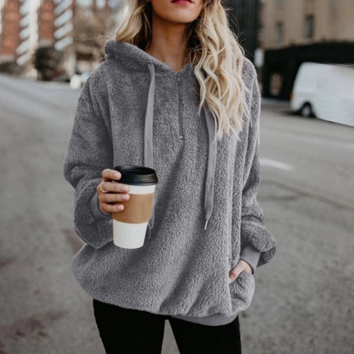 Women'S Oversized Fuzzy Pullover Hoodies 13