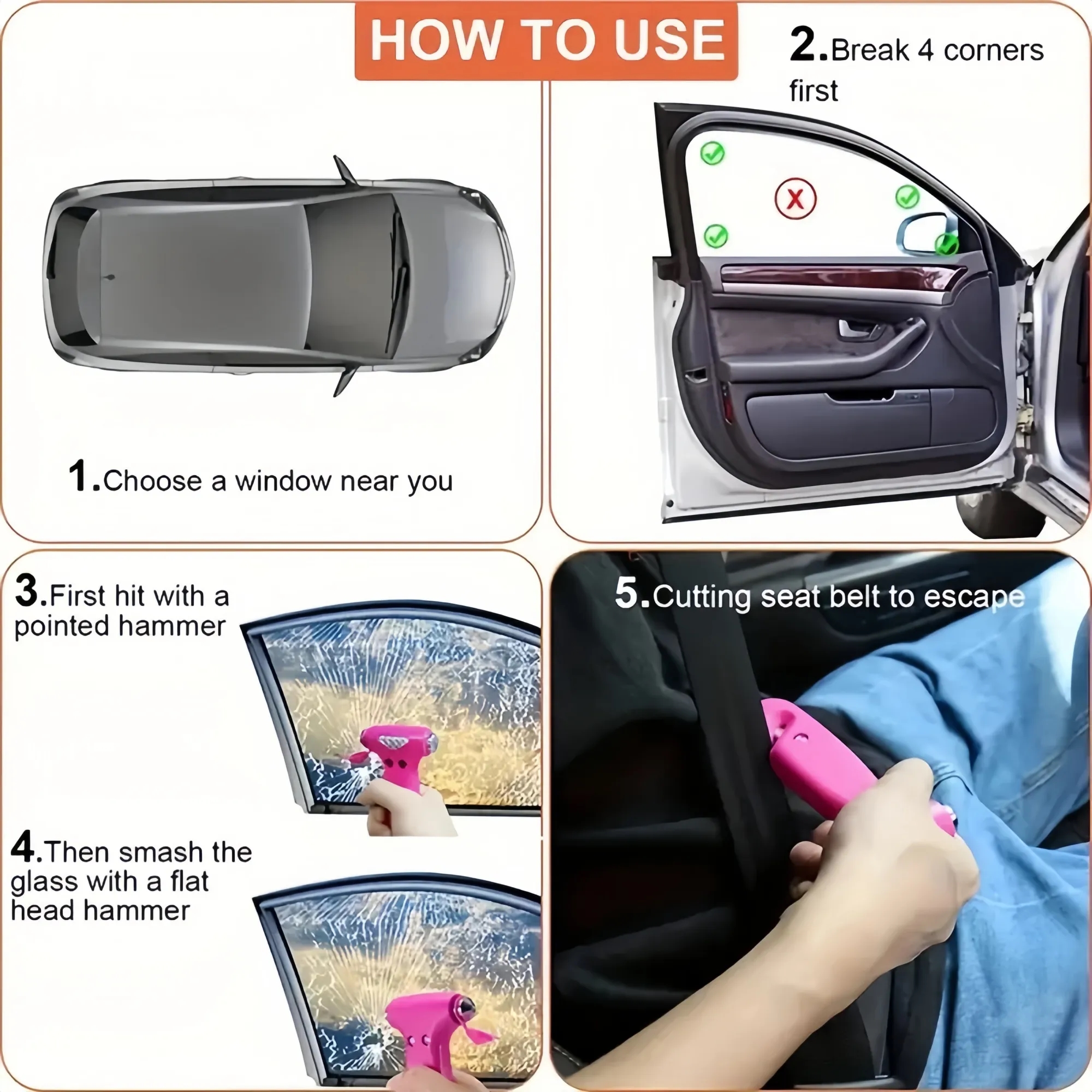 M0Q20 Car Safety Hammer - Multifunctional Escape Tool 5