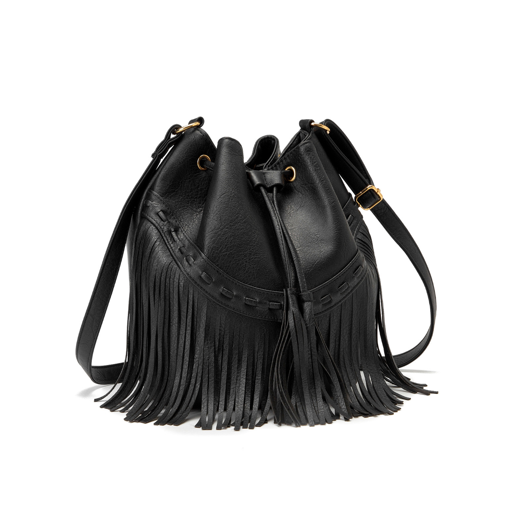 PU leather Drawstring Purse Tassel Crossbody Shoulder Bag 3