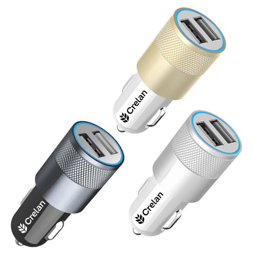 TurboDual Mini Knurled Metal USB Car Charger 8